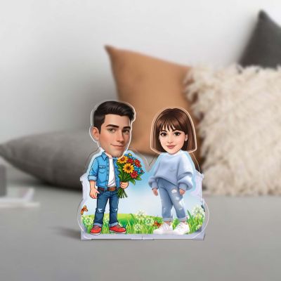 Personalized Cute Couple Caricature with Shaking Head, Gift for Valentine Days Purpose Gift for Girlfriend & Boyfriend Solar Powered Moving Head Tabletop Decor